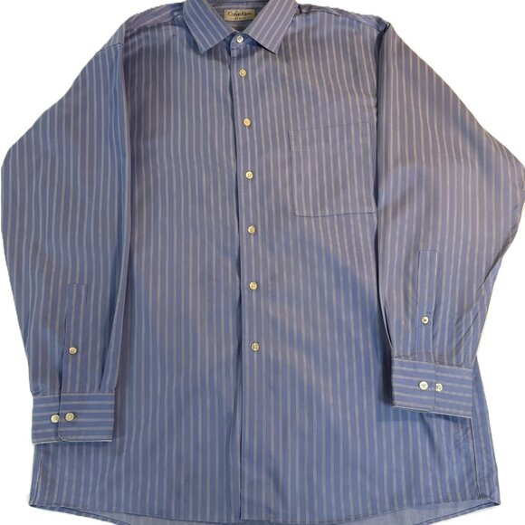 Calvin Klein Men's Button Up LS Shirt Slim Fit 16 1/2 X 32 X 33 Blue w-Lt. Bl PS - Picture 2 of 7